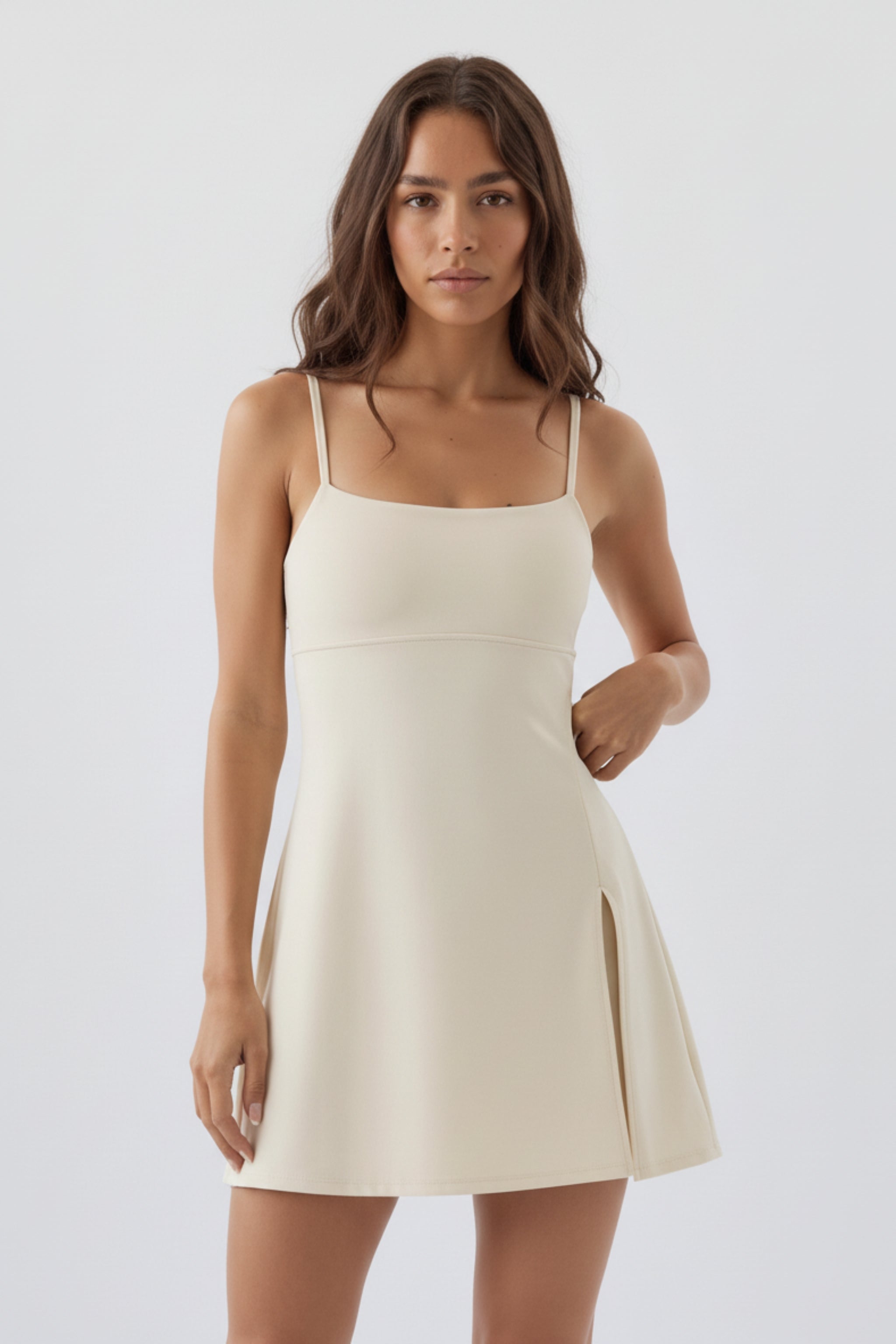 Cream Sculpt Dress with Built-In Short